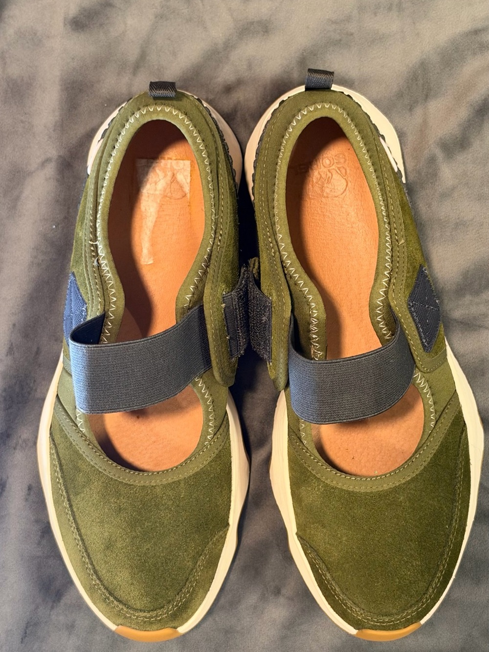Sorel Kids Olive Green Mary Jane Slip-On Sandals with Navy Strap
